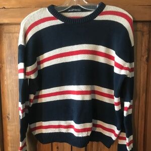 Brandy Melville Sweater Navy Blue Cream Red stripped Cotton Crewneck